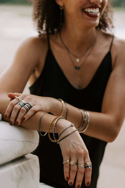 Oxidized Silver Full Crescent Bangle - Small