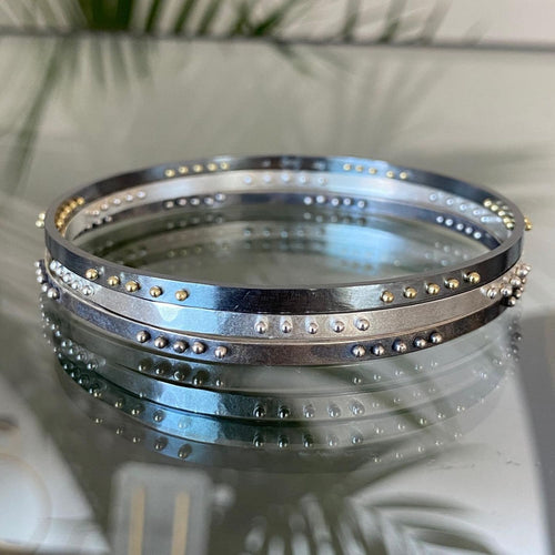 5 Dot Bangle - Oxidized Silver  - XS/SM