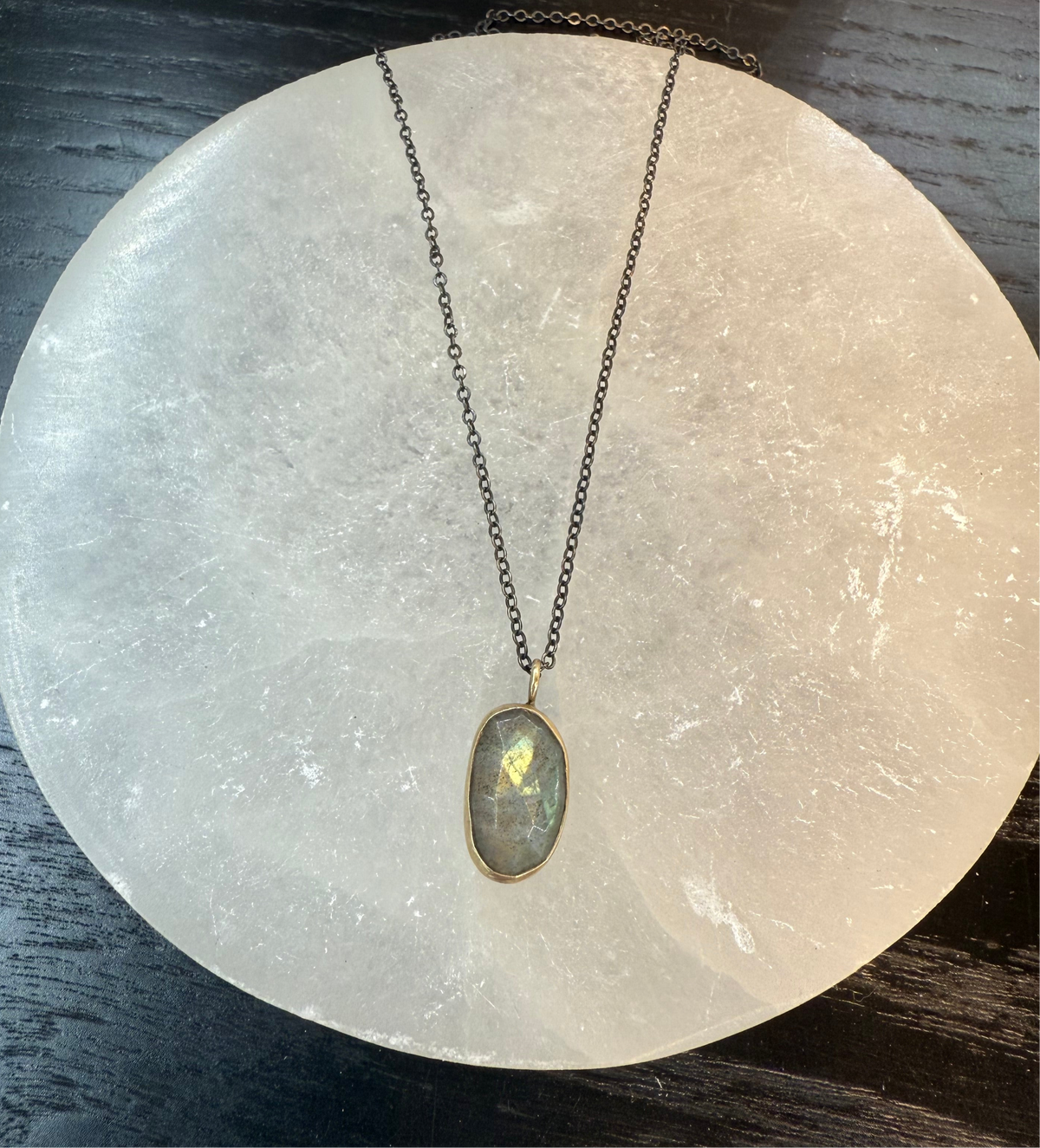 Laborite Gem Necklace - Oxidized Silver Chain