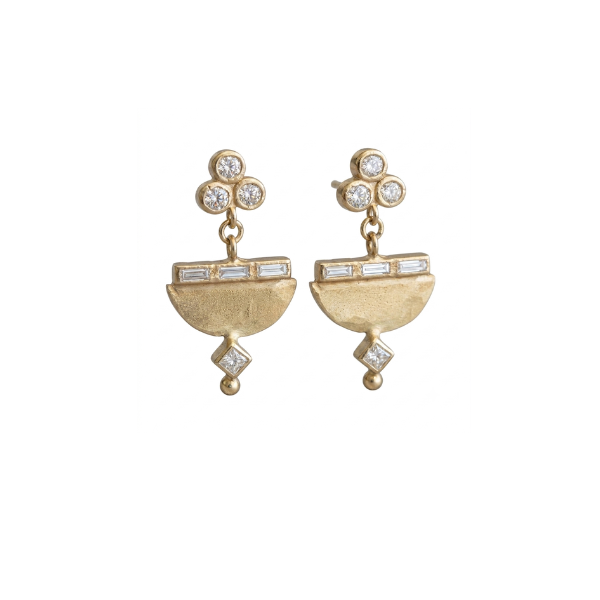 Baguette and Circle and Tri-Diamond Earrings