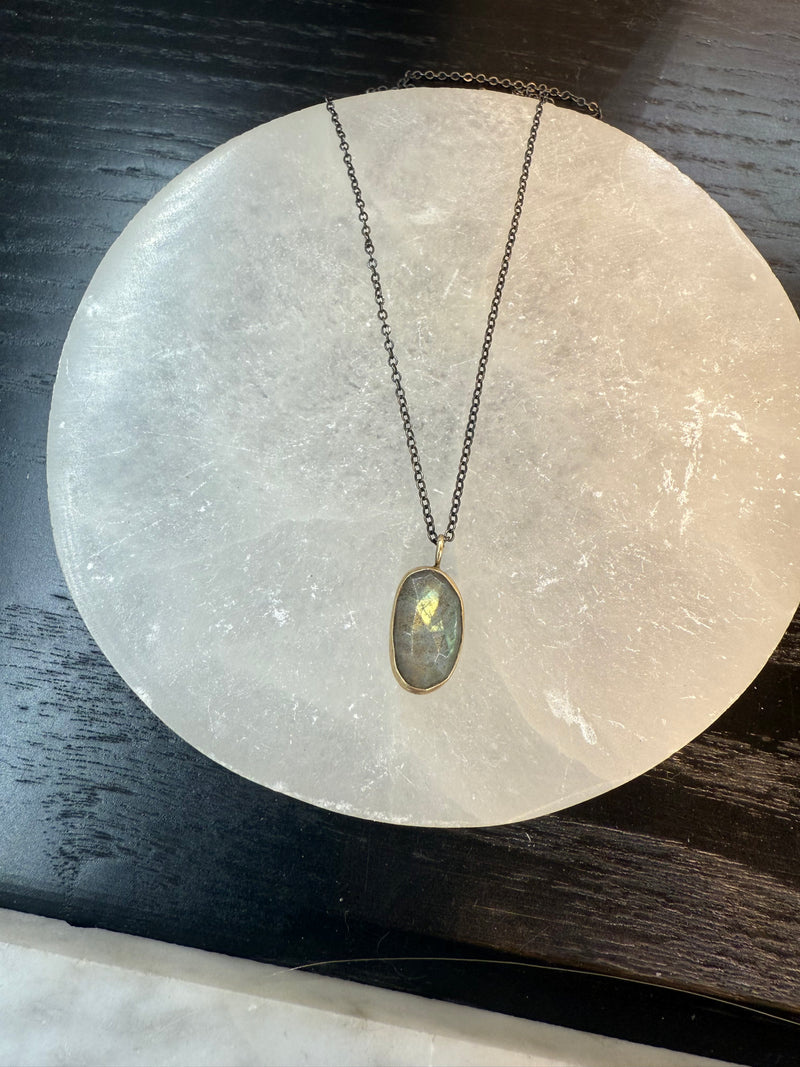 Laborite Gem Necklace - Oxidized Silver Chain