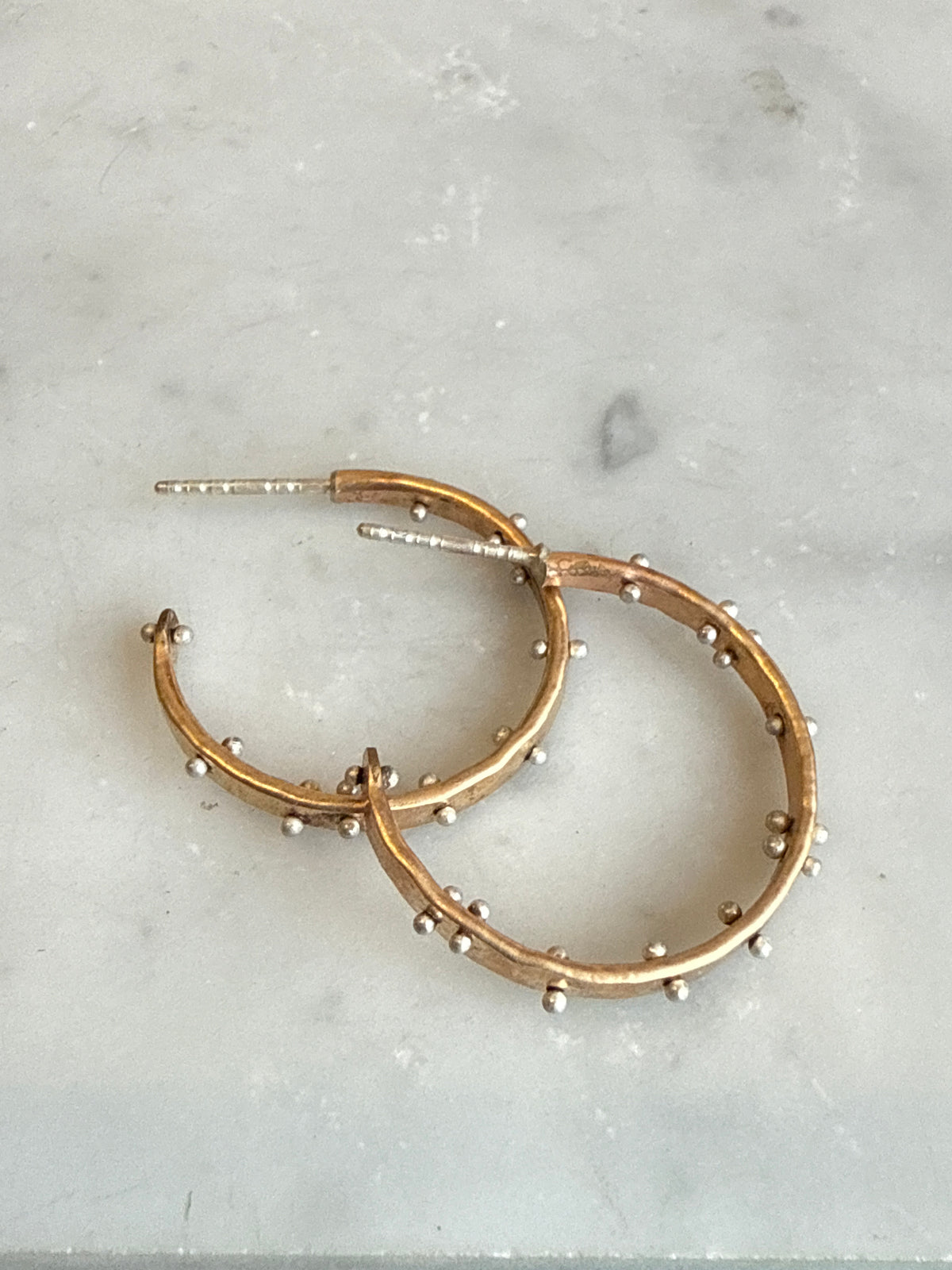 Planished Dot Hoops - 14k Gold Fill + Silver