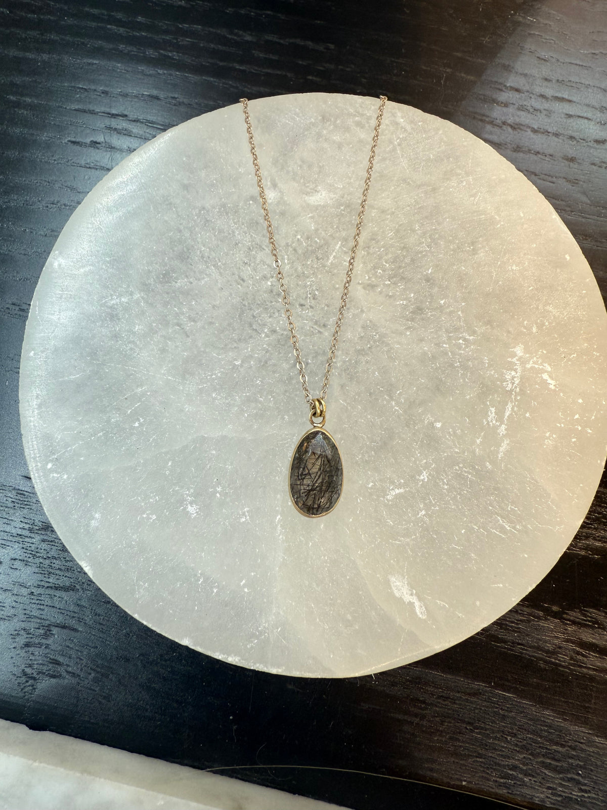 Tourmaline Quartz Gem Necklace - Oxidized Silver Chain