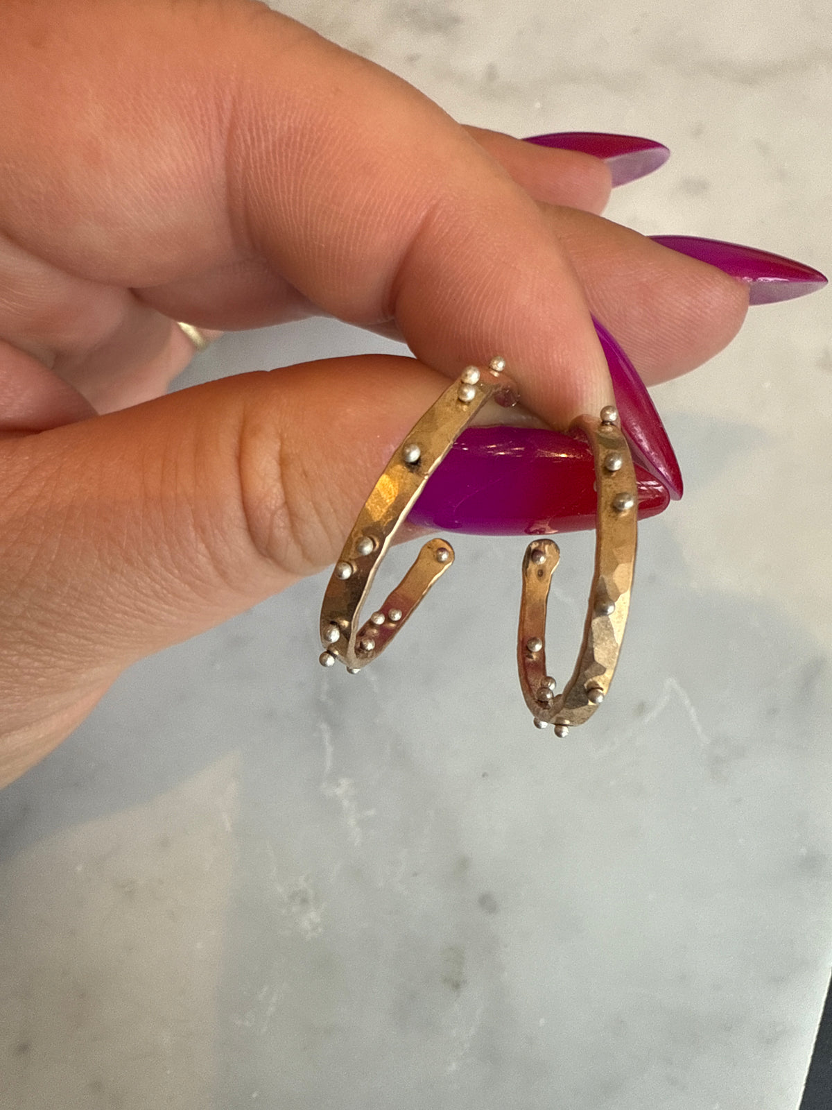 Planished Dot Hoops - 14k Gold Fill + Silver