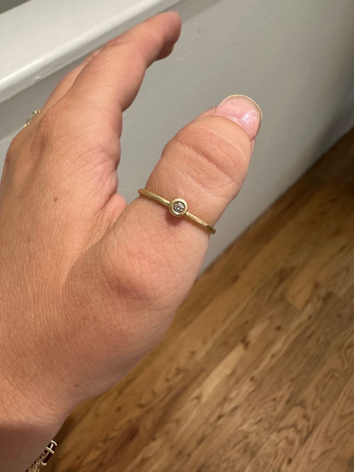 Thin Hammered Diamond Stacking Ring - Size 7.25