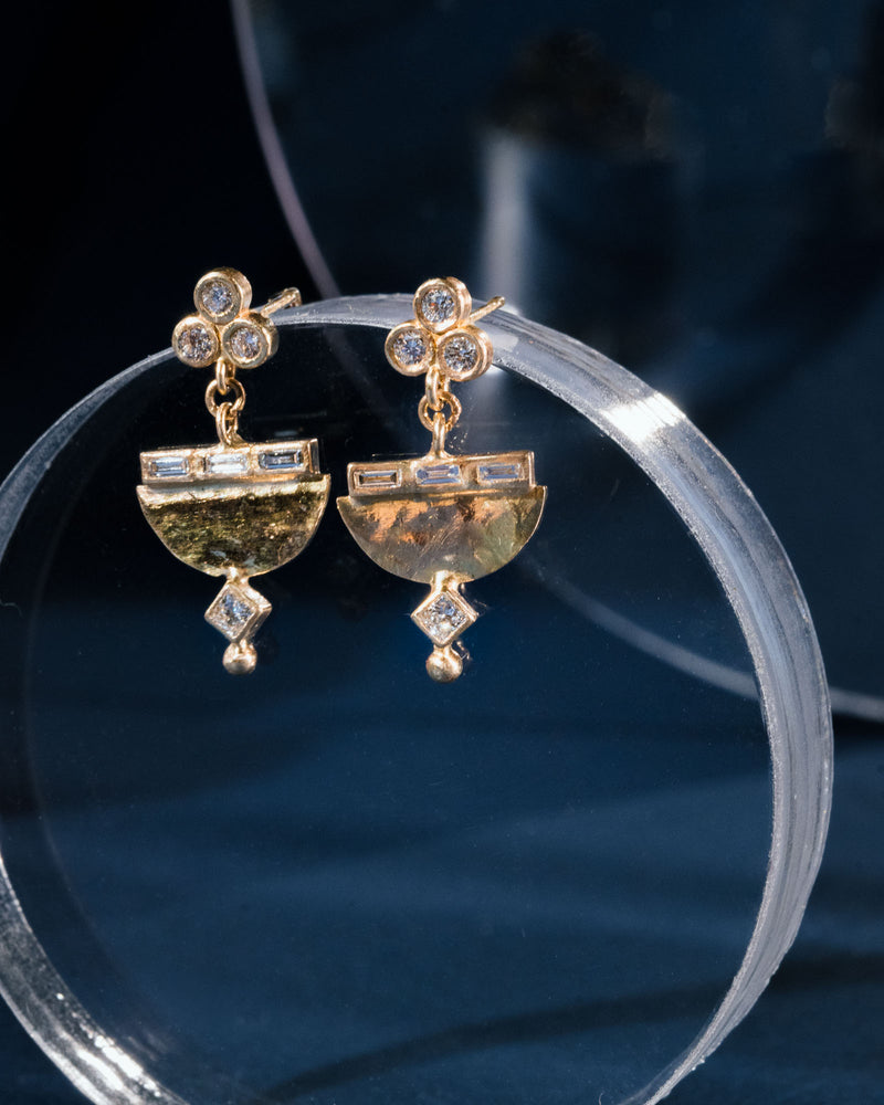 Baguette and Circle and Tri-Diamond Earrings