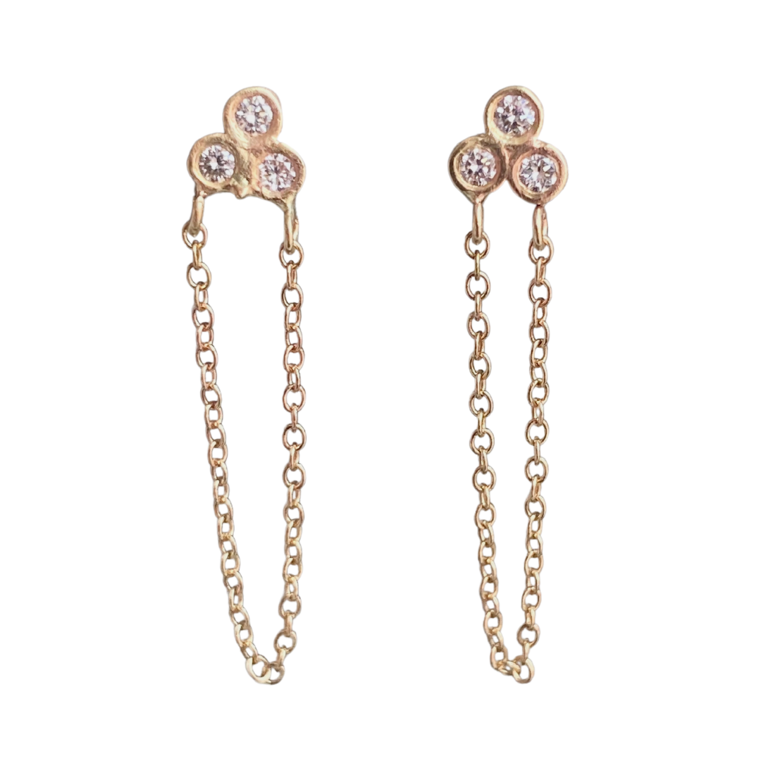 Tri Diamond Chain Earrings