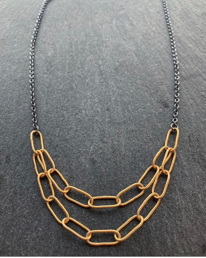 Double Link Oval Chain Necklace - Solid Gold